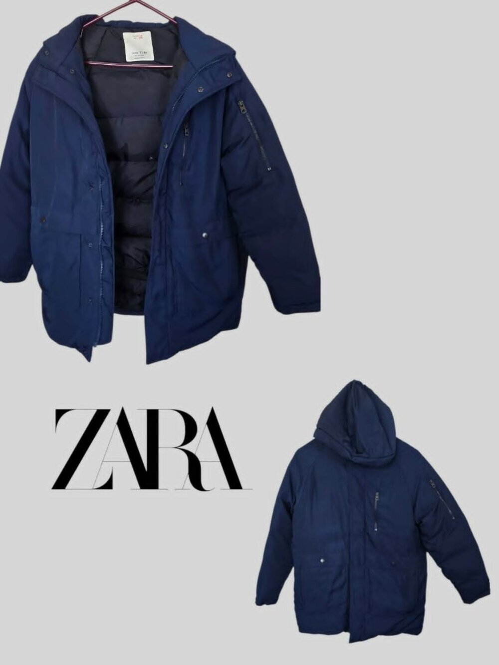 ZARA Kids Navy Hooded Puffer Winter Snow Coat Jacket Kids Boys 11/12